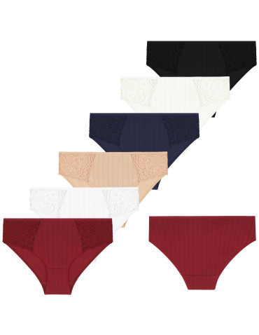 Figi - Majtki damskie figi bikini z koronkowymi wstawkami 6-pak WIELOKOLOROWY - produkt 1