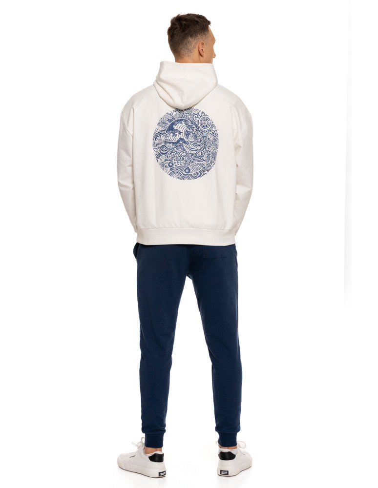 Bluzy - Męska bluza dresowa z kapturem i nadrukiem na plecach BIAŁY - produkt moraj.pl 7