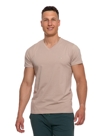 Koszulki, topy, koszule - Koszulka męska bawełna Premium T-shirt dekolt w serek BEŻOWY - produkt 1