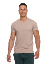 Koszulka męska bawełna Premium T-shirt dekolt w serek BEŻOWY