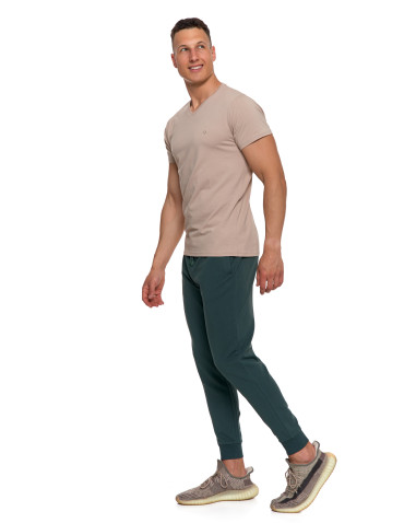 Koszulki, topy, koszule - Koszulka męska bawełna Premium T-shirt dekolt w serek BEŻOWY - produkt 2