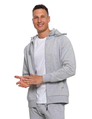 Bluzy - Męska bluza dresowa z kapturem rozpinana JASNY SZARY - produkt 4