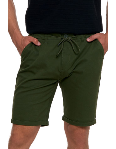 Szorty - Męskie szorty materiałowe z kieszeniami i troczkiem KHAKI - produkt 1