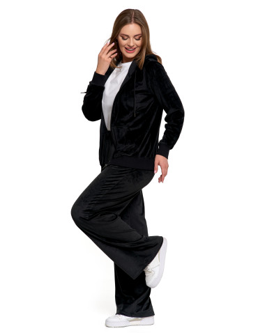 Bluzy - Damska welurowa bluza z kapturem i zamkiem CZARNY - produkt 4