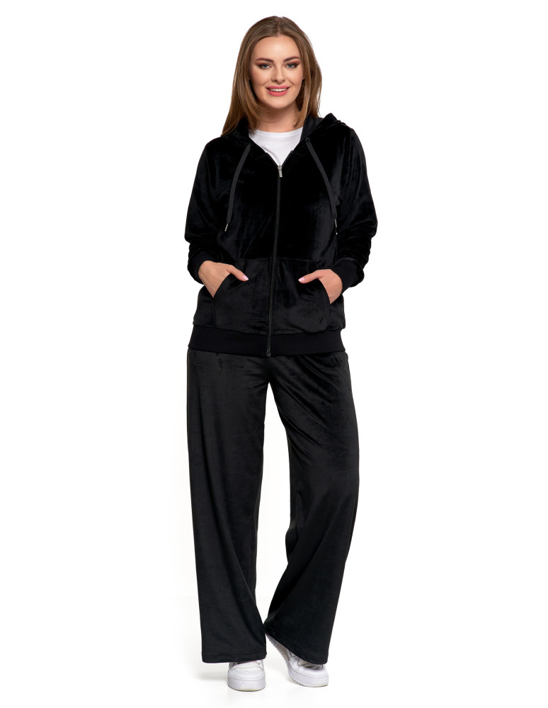Bluzy - Damska welurowa bluza z kapturem i zamkiem CZARNY - produkt moraj.pl 5