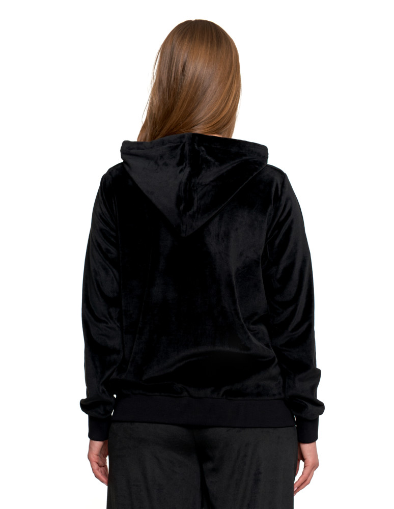Bluzy - Damska welurowa bluza z kapturem i zamkiem CZARNY - produkt moraj.pl 6