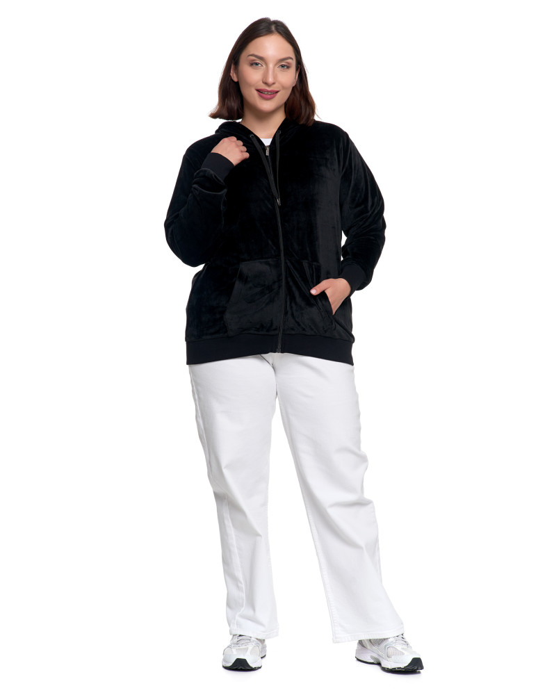 Bluzy - Damska welurowa bluza z kapturem i zamkiem CZARNY - produkt moraj.pl 7