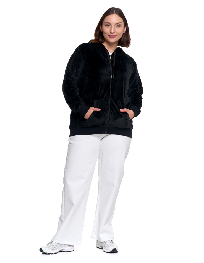 Bluzy - Damska welurowa bluza z kapturem i zamkiem CZARNY - produkt moraj.pl 8