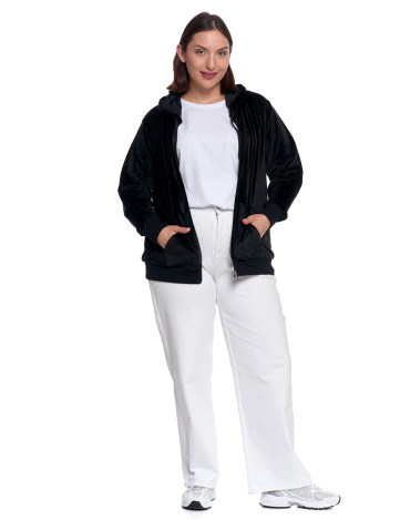 Bluzy - Damska welurowa bluza z kapturem i zamkiem CZARNY - produkt 12
