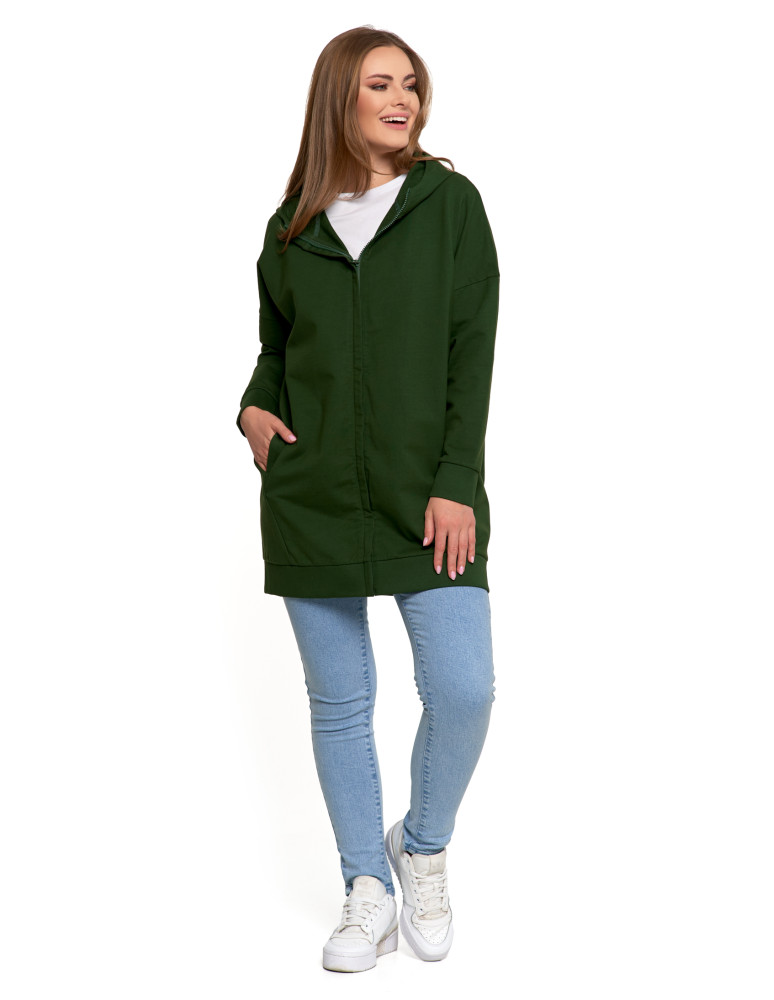 Bluzy - Bluza damska dresowa długa z kapturem i zamkiem ZIELONY - produkt moraj.pl 4