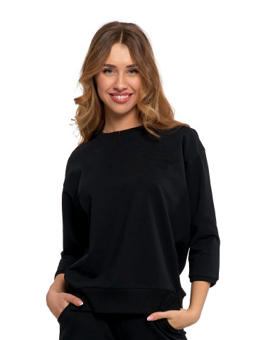 Bluzy - Bluza dresowa damska z rękawem 3/4 i rozcięciem po bokach ZIELONY - produkt 1