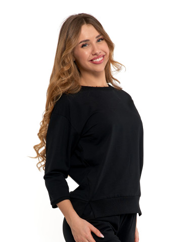 Bluzy - Bluza dresowa damska z rękawem 3/4 i rozcięciem po bokach ZIELONY - produkt 6