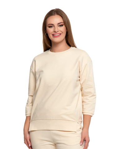 Bluzy - Bluza dresowa damska z rękawem 3/4 i rozcięciem po bokach ZIELONY - produkt 30