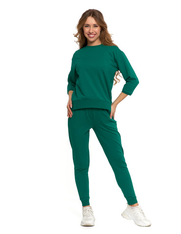 Bluzy - Bluza dresowa damska z rękawem 3/4 i rozcięciem po bokach ZIELONY - produkt 47