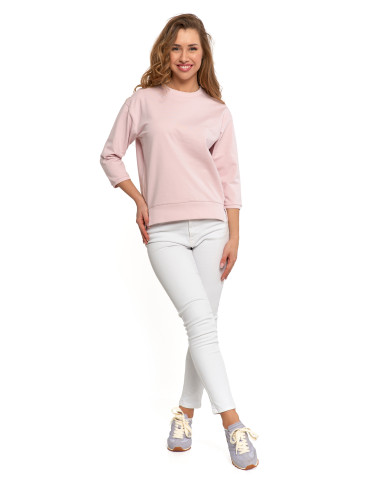 Bluzy - Bluza dresowa damska z rękawem 3/4 i rozcięciem po bokach RÓŻOWY - produkt 10