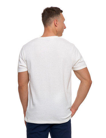 Koszulki, topy, koszule - T-shirt męski bawełniany o strukturalnym splocie typu waffle KREMOWY - produkt 6