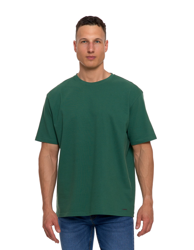 Koszulki, topy, koszule - T-shirt męski 100% bawełniany z prążkowaną strukturą ZIELONY - produkt moraj.pl 3