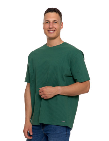 Koszulki, topy, koszule - T-shirt męski 100% bawełniany z prążkowaną strukturą ZIELONY - produkt 1