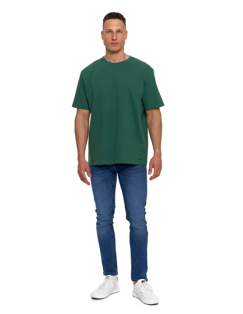 Koszulki, topy, koszule - T-shirt męski 100% bawełniany z prążkowaną strukturą ZIELONY - produkt moraj.pl 6
