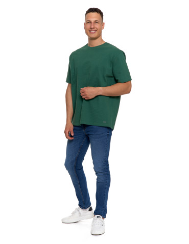 Koszulki, topy, koszule - T-shirt męski 100% bawełniany z prążkowaną strukturą ZIELONY - produkt 7