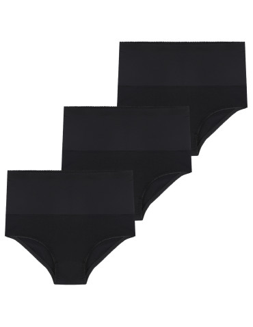 Figi - Majtki damskie maxi bikini z wysokim stanem modelujące 3-pak CZARNY - produkt 1