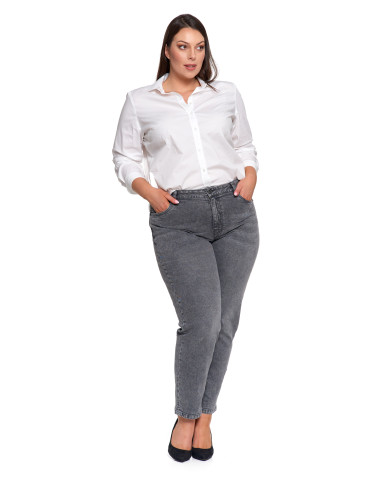 Spodnie - Damskie spodnie jeansowe mom fit SZARY - produkt 10