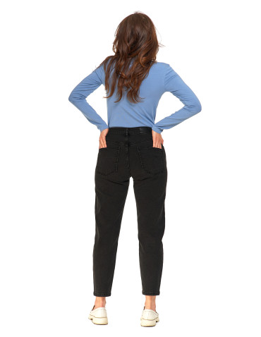 Spodnie - Damskie spodnie jeansowe mom fit CZARNY - produkt 2