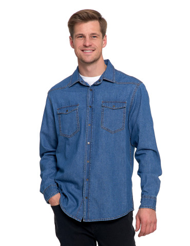 Koszulki, topy, koszule - Koszula męska jeansowa denim klasyczna NIEBIESKI - produkt 2