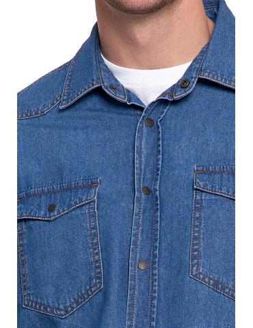 Koszulki, topy, koszule - Koszula męska jeansowa denim klasyczna NIEBIESKI - produkt 6