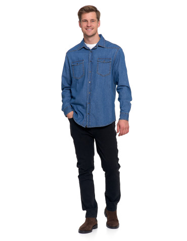 Koszulki, topy, koszule - Koszula męska jeansowa denim klasyczna NIEBIESKI - produkt 7