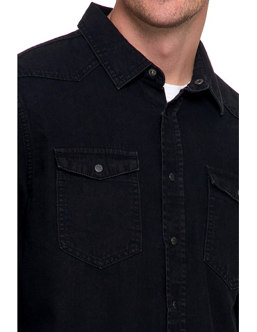 Koszulki, topy, koszule - Koszula męska jeansowa denim klasyczna CZARNY - produkt 4