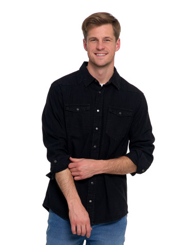 Koszulki, topy, koszule - Koszula męska jeansowa denim klasyczna CZARNY - produkt 5