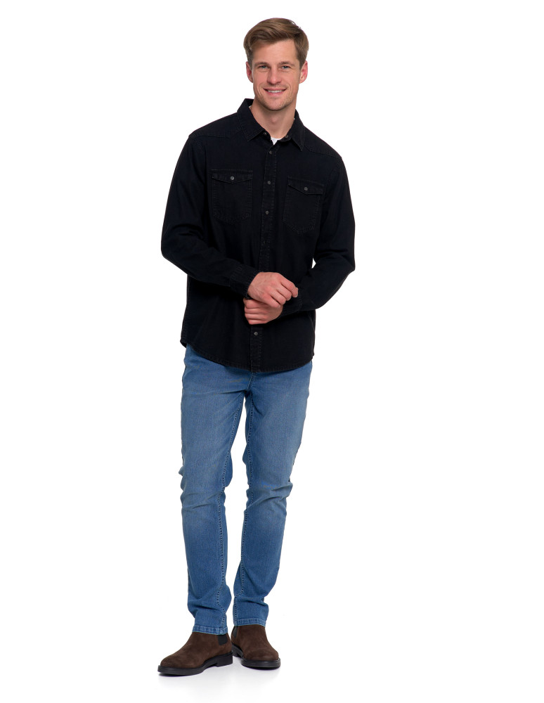 Koszulki, topy, koszule - Koszula męska jeansowa denim klasyczna CZARNY - produkt moraj.pl 8