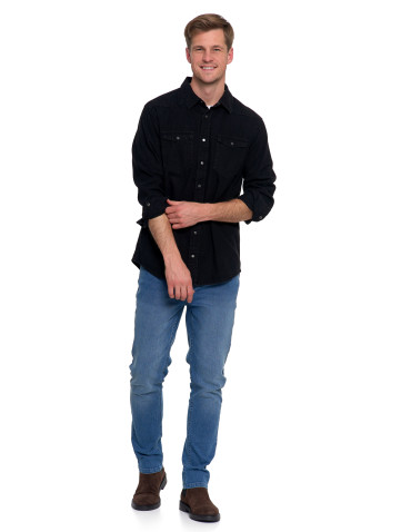 Koszulki, topy, koszule - Koszula męska jeansowa denim klasyczna CZARNY - produkt 11