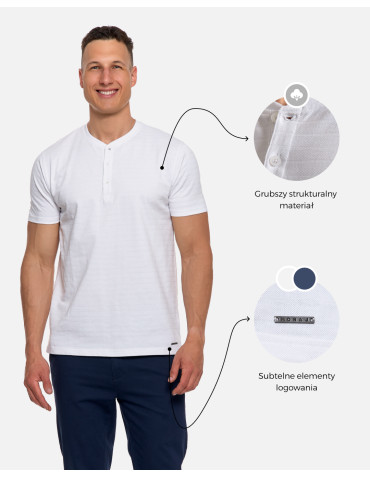 Koszulki, topy, koszule - T-shirt męski bawełniany z dekoltem henley BIAŁY - produkt 2