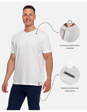 Koszulki, topy, koszule - T-shirt męski bawełniany o strukturalnym splocie typu waffle KREMOWY - produkt 3