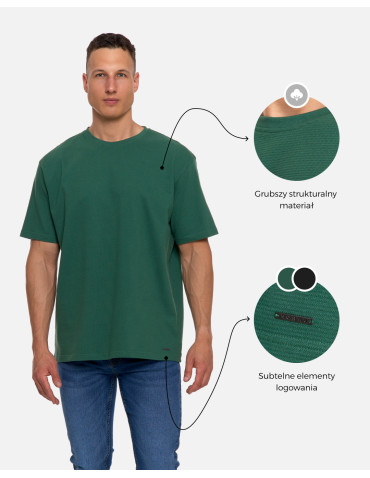 Koszulki, topy, koszule - T-shirt męski 100% bawełniany z prążkowaną strukturą ZIELONY - produkt 2