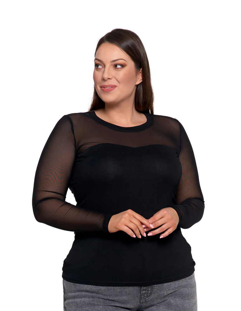Bluzki i koszule - Elegancka bluzka damska z siateczkowymi wstawkami CZARNY - produkt moraj.pl 9