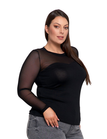Bluzki i koszule - Elegancka bluzka damska z siateczkowymi wstawkami CZARNY - produkt 10