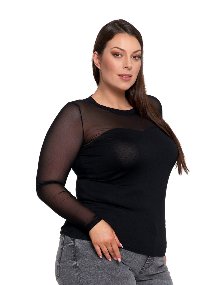 Bluzki i koszule - Elegancka bluzka damska z siateczkowymi wstawkami CZARNY - produkt moraj.pl 10