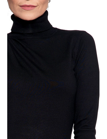 Nowości - Damski golf sweter z wiskozy CZARNY - produkt 3