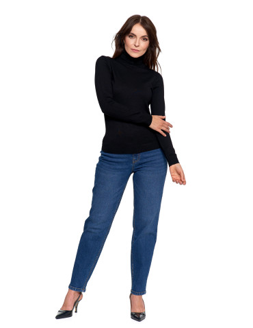 Nowości - Damski golf sweter z wiskozy CZARNY - produkt 6