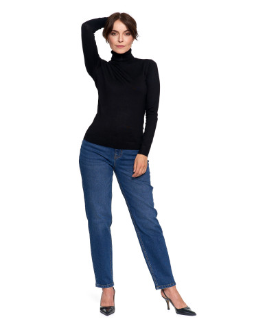 Nowości - Damski golf sweter z wiskozy CZARNY - produkt 7