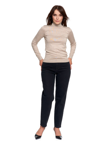 Nowości - Damski golf sweter z wiskozy BEŻOWY - produkt 6