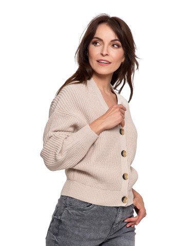 Nowości - Damski sweter kardigan z szerokimi rękawami BEŻOWY - produkt 3