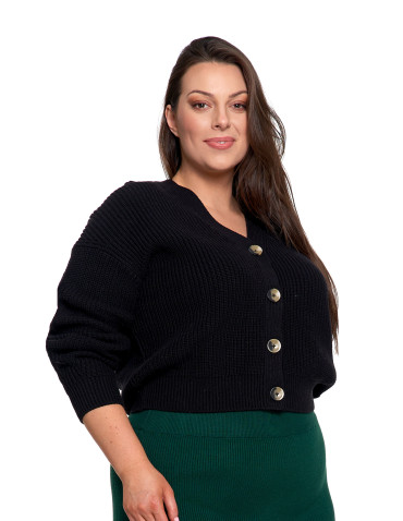 Nowości - Damski sweter kardigan z szerokimi rękawami CZARNY - produkt 9