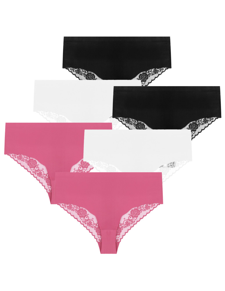 Figi - Majtki damskie figi maxi bikini laserowo cięte koronka 6-pak WIELOKOLOROWY - produkt moraj.pl 1