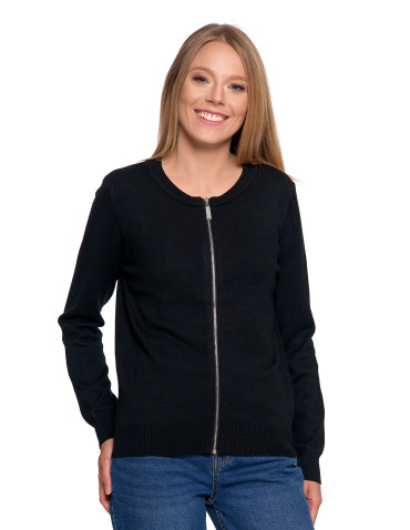 Swetry - Sweter damski rozpinany bomberka CZARNY - produkt 1