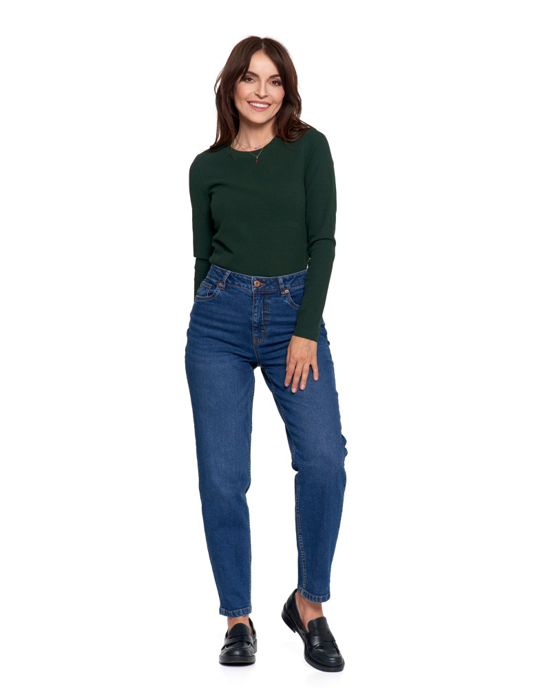 Spodnie - Damskie spodnie jeansowe mom fit NIEBIESKI - produkt moraj.pl 1