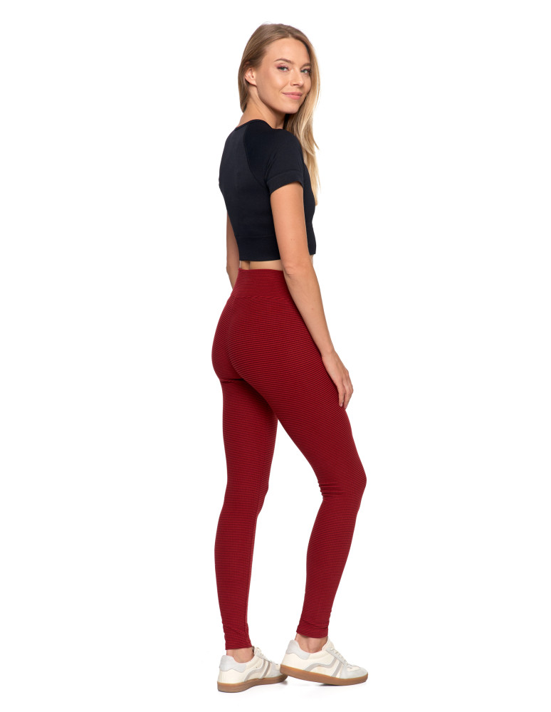 Legginsy - Damskie legginsy z wysokim stanem i prążkowaną strukturą BORDOWY - produkt moraj.pl 2